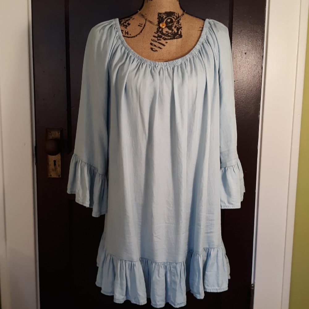 Flirty Chambray Ruffled Tunic 2X